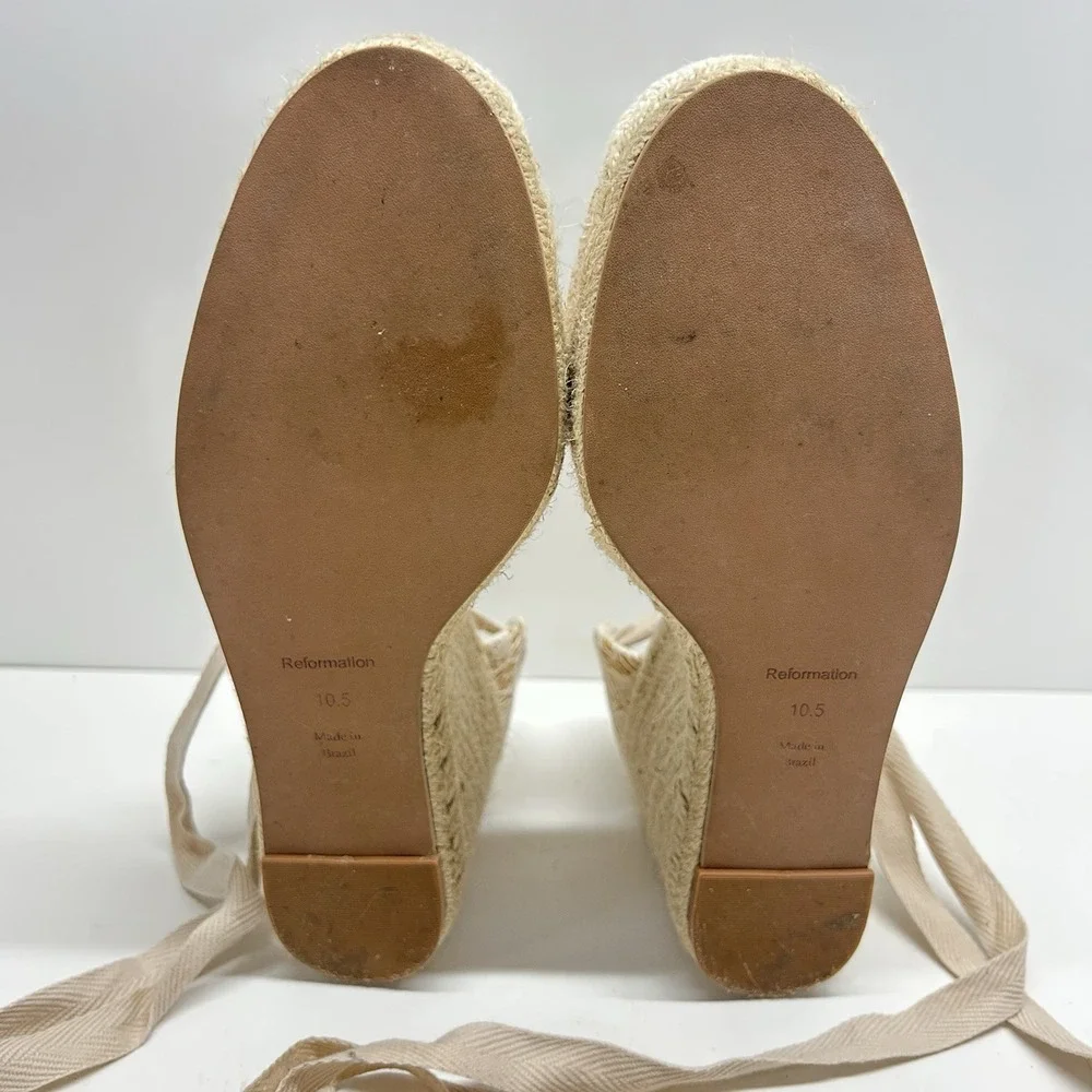Reformation Camilla Lace Up Wedge Espadrille Cream‎ Lace Size 10.5 Boho Wedding
